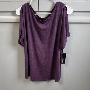 Relaxed Purple Cold-Shoulder Tunic Top